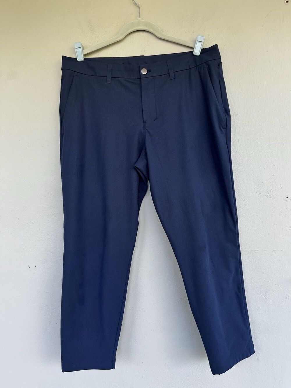 Lululemon ABC Pants Mens 33x26 Navy Slim Chino Warpstreme Golf Prep Fits 34x26